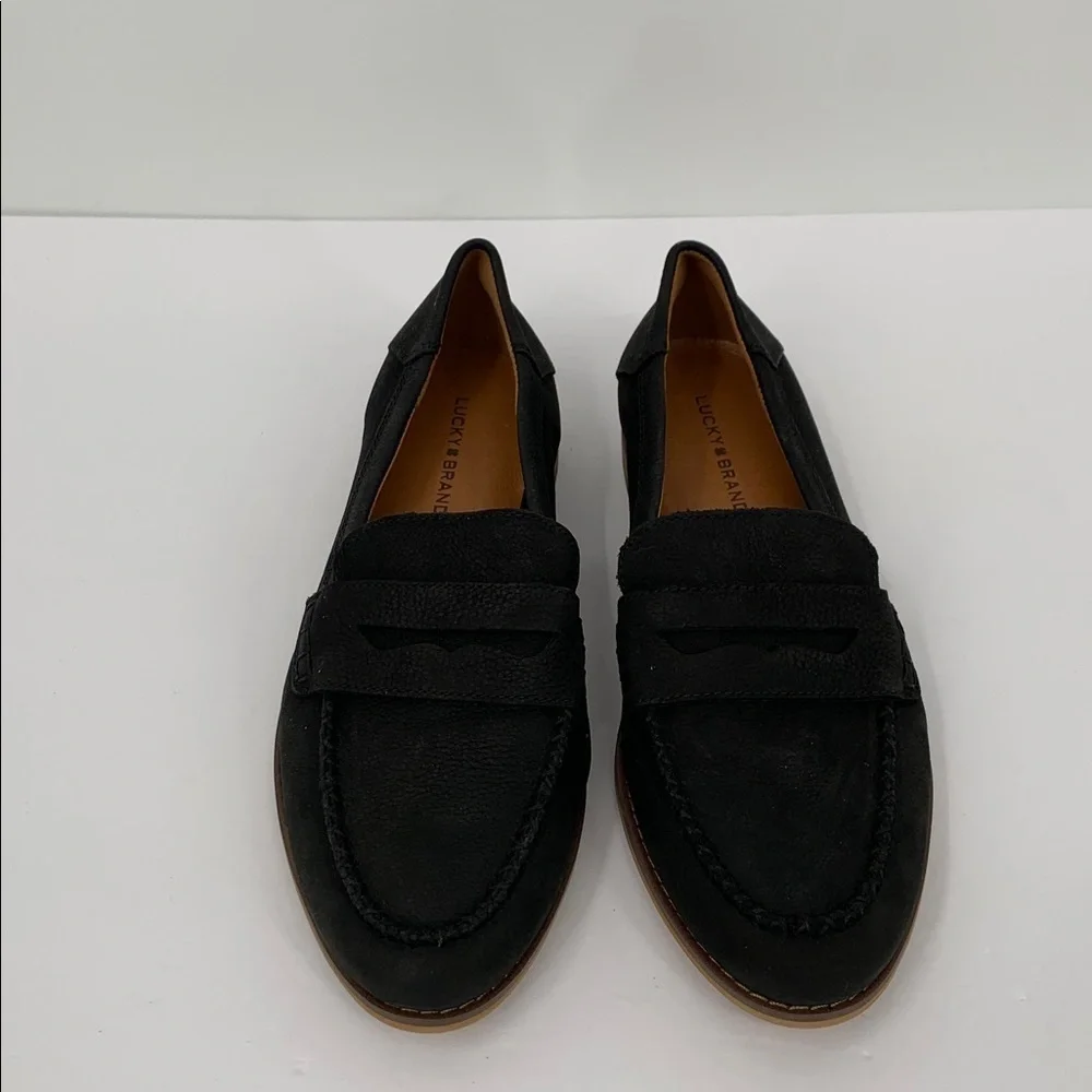 Lucky Brand Eryka suede leather loafer slip-on black shoe women 38 7.5